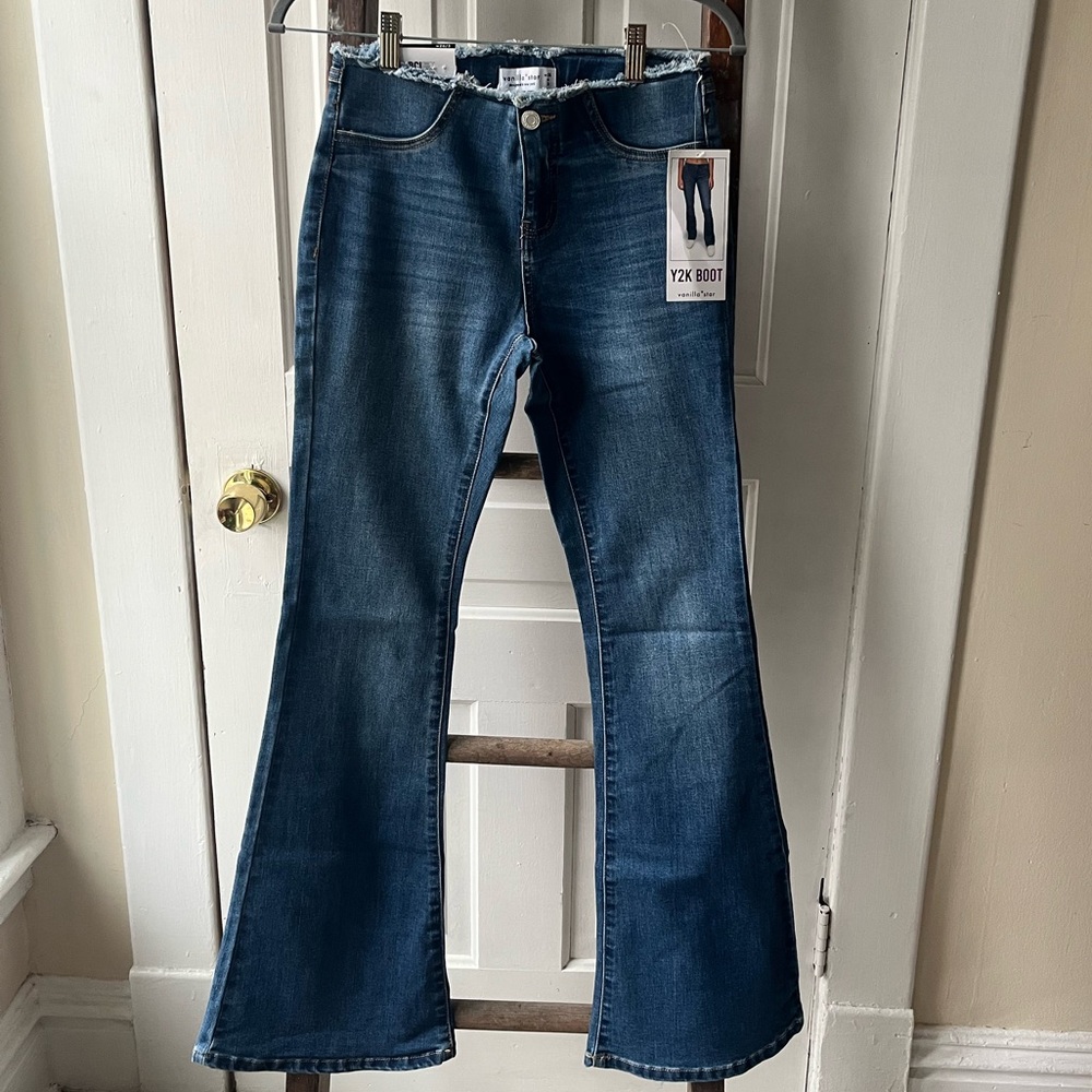 Y2K Bootcut Jeans Vanilla Star Dark Blue